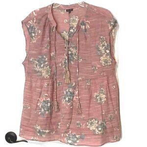 Hannah Floral Sleeveless Blouse V-neck Ties Tassels Womens size XL